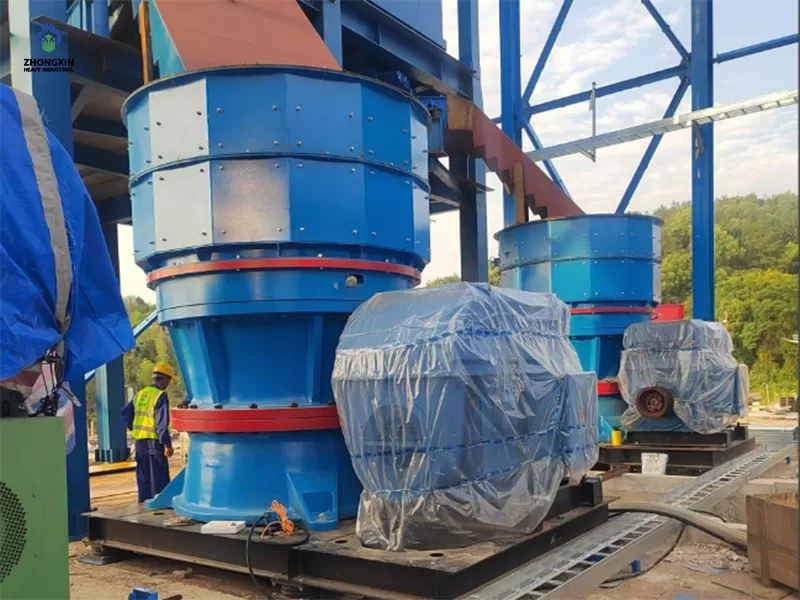 DP single-cylinder cone crusher operating in open-pit mining crushing system
