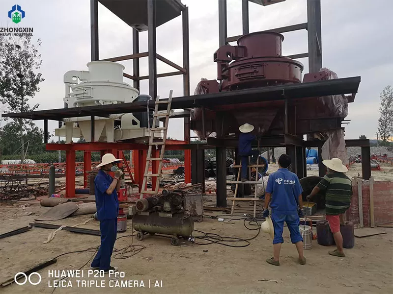 VSI crusher working at sand production plant for artificial sand making