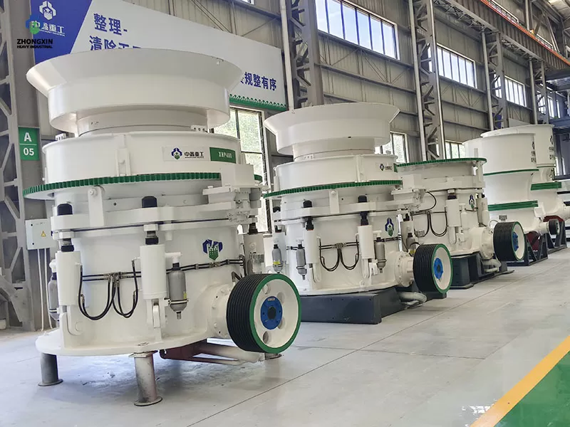 HP cone crusher production workshop with steel structure and assembly process