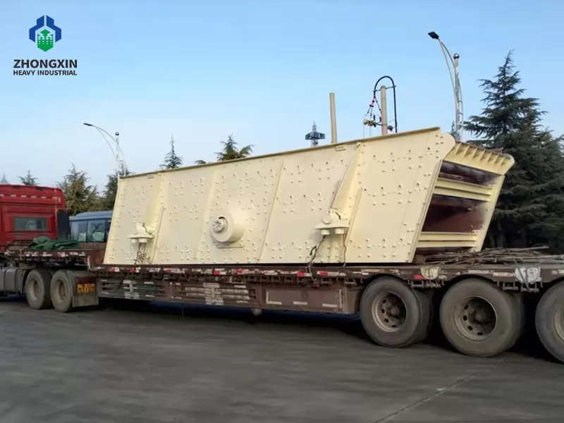 Inclined vibrating screen ready for export container loading and transport