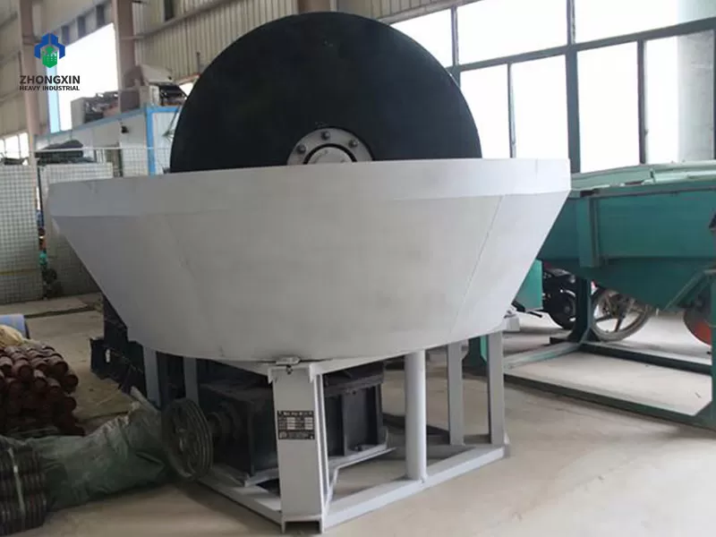 Wet Pan Mill manufacturing workshop with heavy-duty gold ore grinding equipment