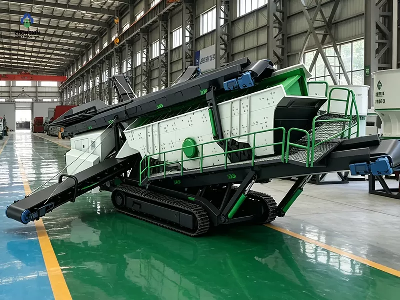 Track-mounted mobile screening station factory production line and equipment testing process