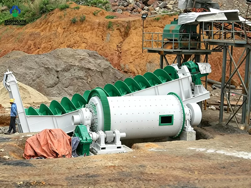 Spiral classifier and ball mill working in mineral processing plant for ore grinding
