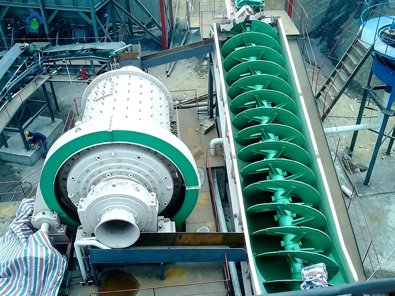 Spiral classifier and ball mill working in mineral processing plant
