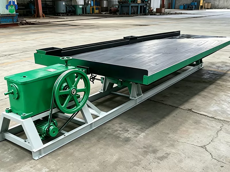 Wet shaking table deck tilt adjustment system and support frame detail