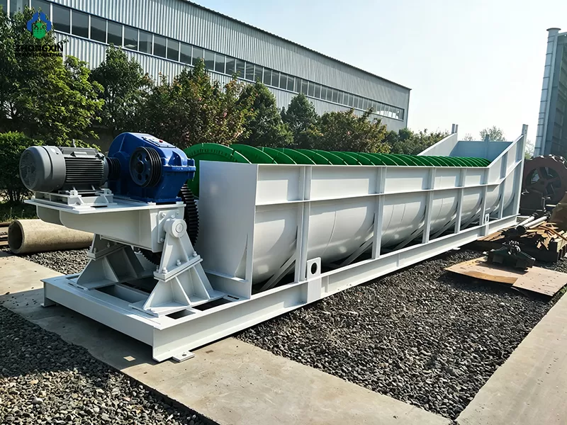 XL spiral sand washer assembled in the factory workshop with heavy-duty steel construction