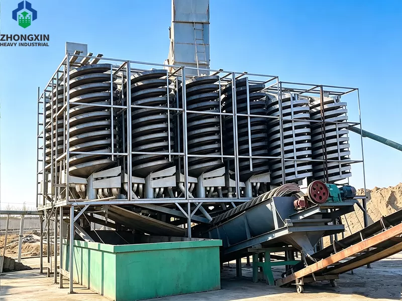 Spiral chute installation performing gold mineral gravity separation at client site.