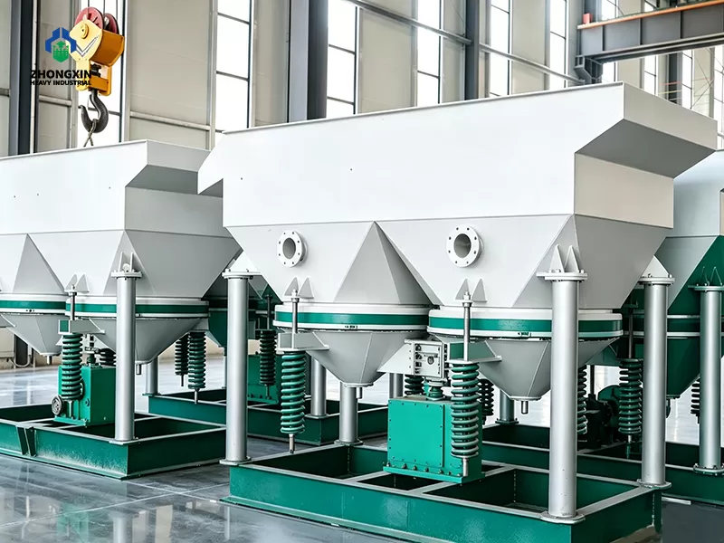 Industrial Jig Concentrator machine displayed in mining equipment production workshop