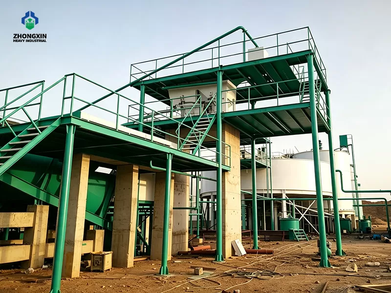 Complete copper ore dressing plant layout showing thickener, flotation cells, and grinding circuits