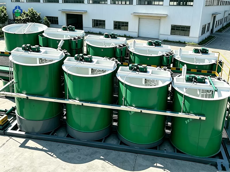 Finished heavy-duty ore thickener central column and rake system ready for delivery in factory workshop