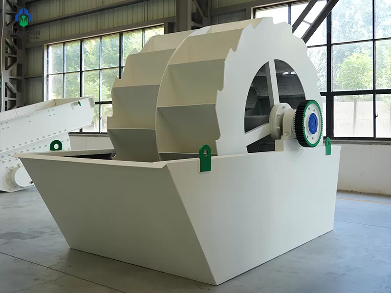 Wheel bucket sand washing equipment displayed in modern production workshop before shipment