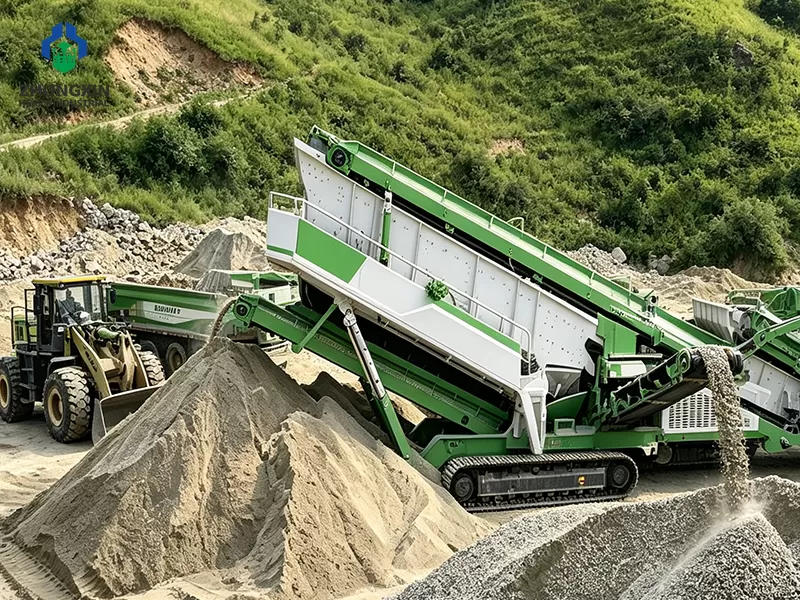 Primary mobile jaw crusher breaking down large raw stone in remote mining site