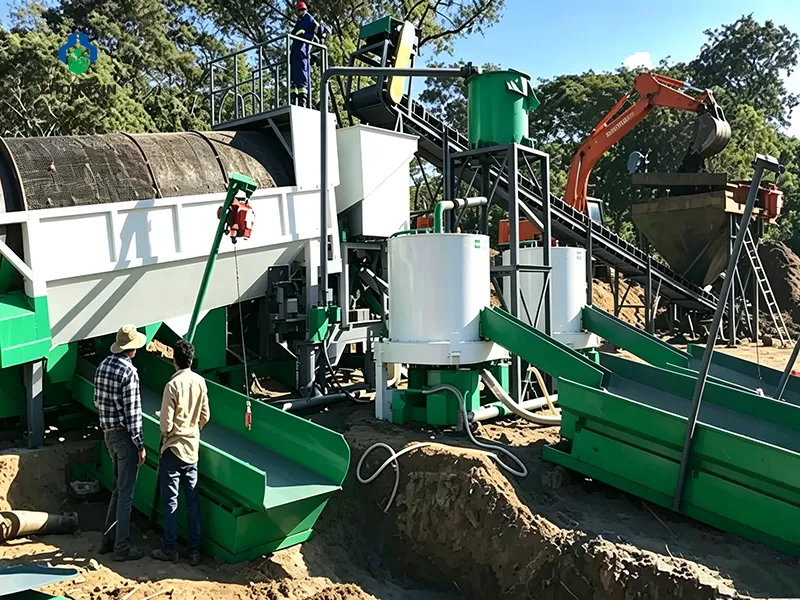 Hydrocyclone underflow feeding into centrifugal gold concentrator in beneficiation line
