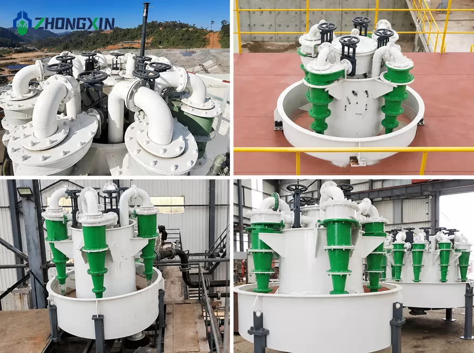 On-site installation of wear-resistant polyurethane hydrocyclones in an ore dressing plant.