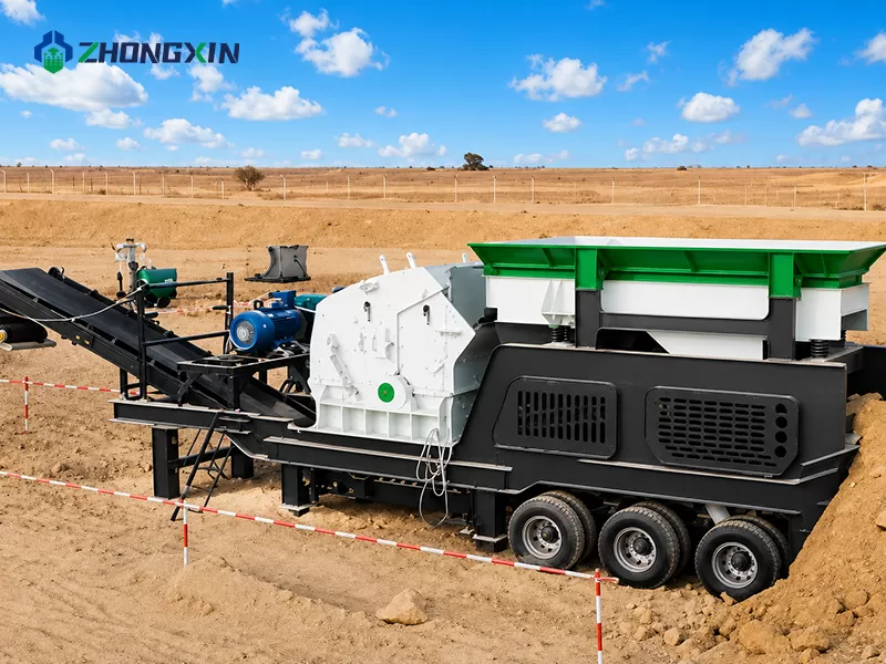 Close-up workflow of an aggregate production line featuring secondary impact crushing and screening