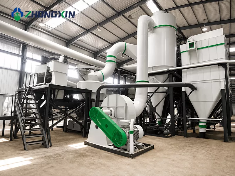 Full-scale VRM production line with raw material feeding and cyclone separator system