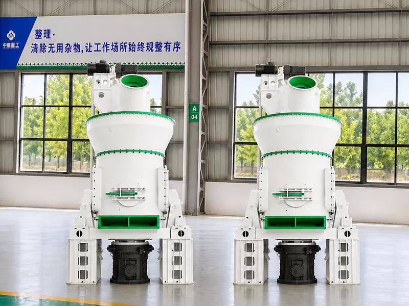 Industrial vertical roller mill assembly line inside heavy machinery manufacturing plant