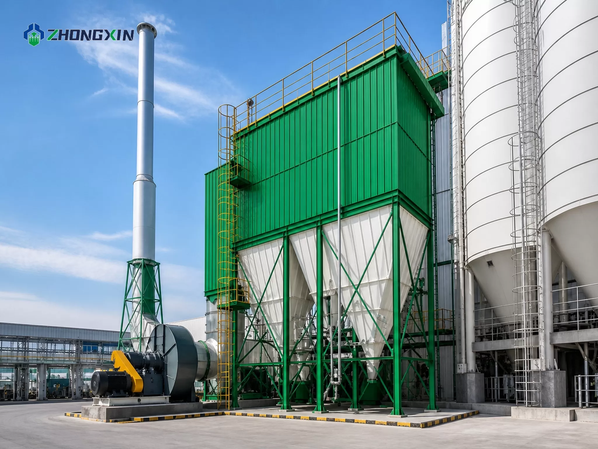 Fan and chimney of the dust collection system
