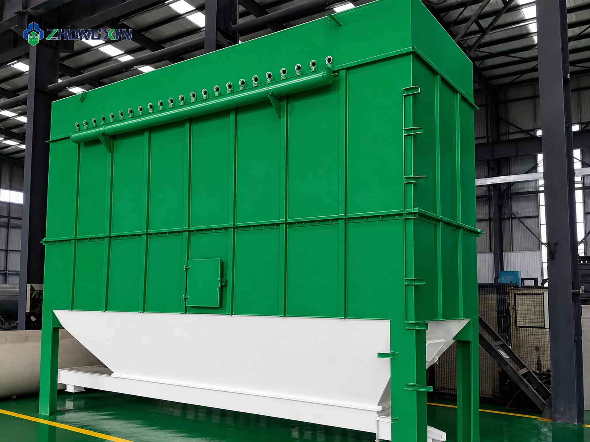 Steel cages holding the filter bags open in the pulse dust collector