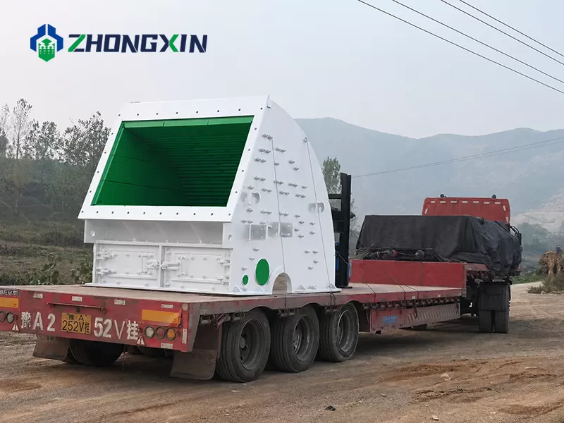 PCZ heavy hammer crusher on lowboy trailer for delivery to mine processing project