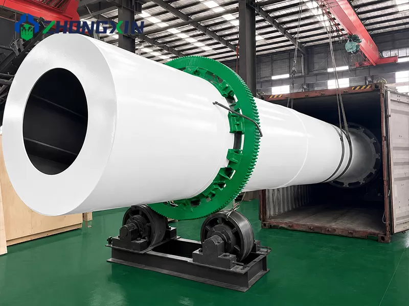  Single-drum dryer shell with the green riding ring, ready for assembly in the workshop