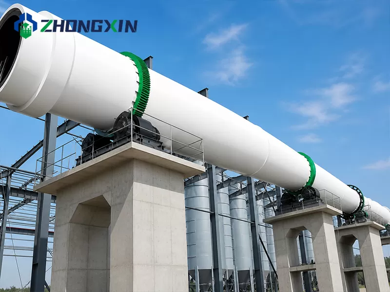 Rotating drum of the single-drum dryer photographed outdoors in the storage yard
