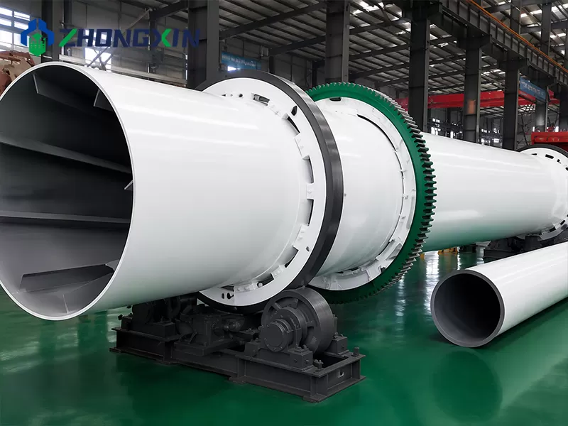 Drum end of the single-drum dryer with the green riding ring fitted on the shell