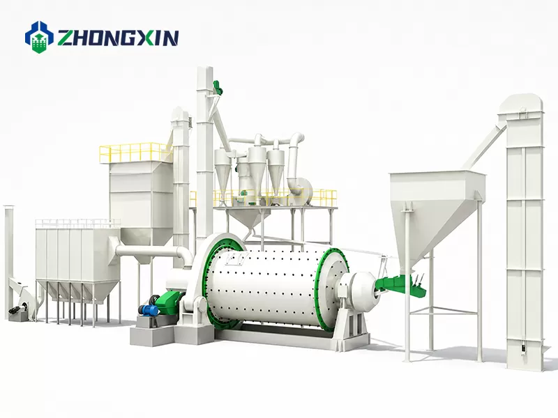 3D model of dry ball mill grinding plant with air classifier and dust collector