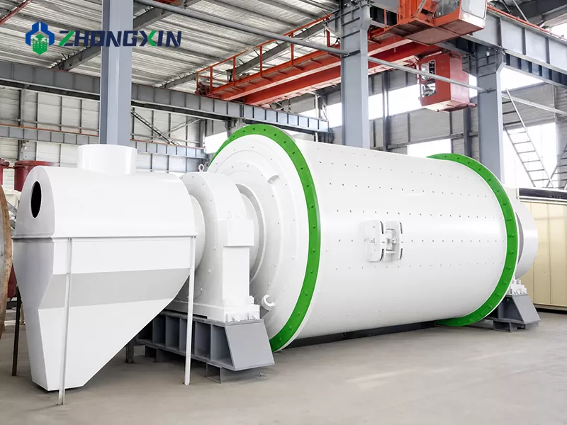 Dry ball mill with sealed discharge hood for dust-free operation