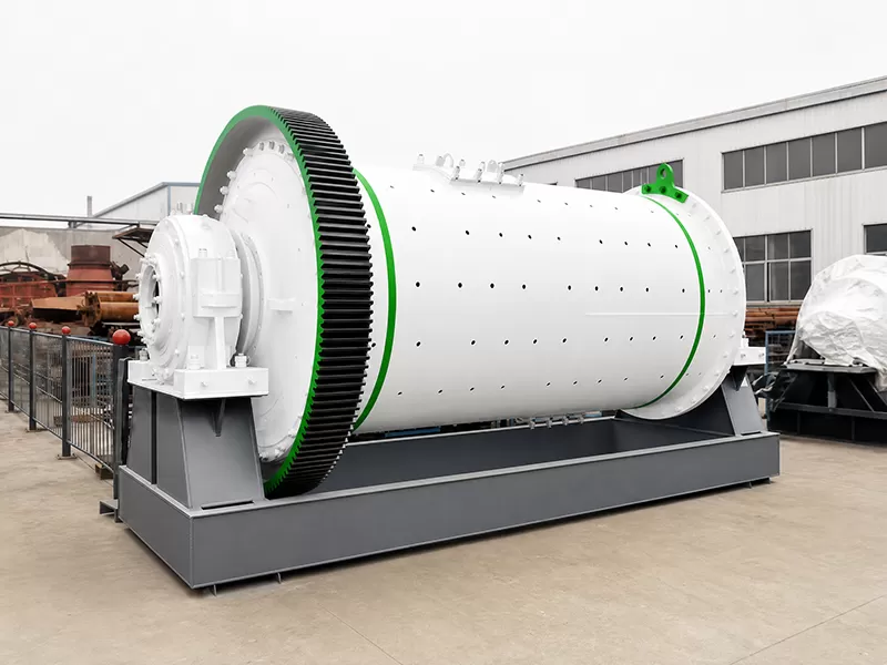 Industrial dry grinding ball mill with heavy-duty girth gear in workshop