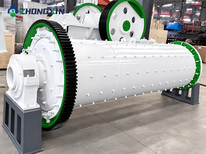 Industrial dry grinding ball mill with heavy-duty girth gear in workshop