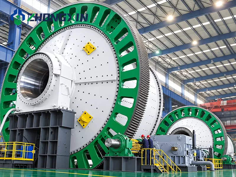 Girth gear and barrel end of the autogenous mill during workshop assembly