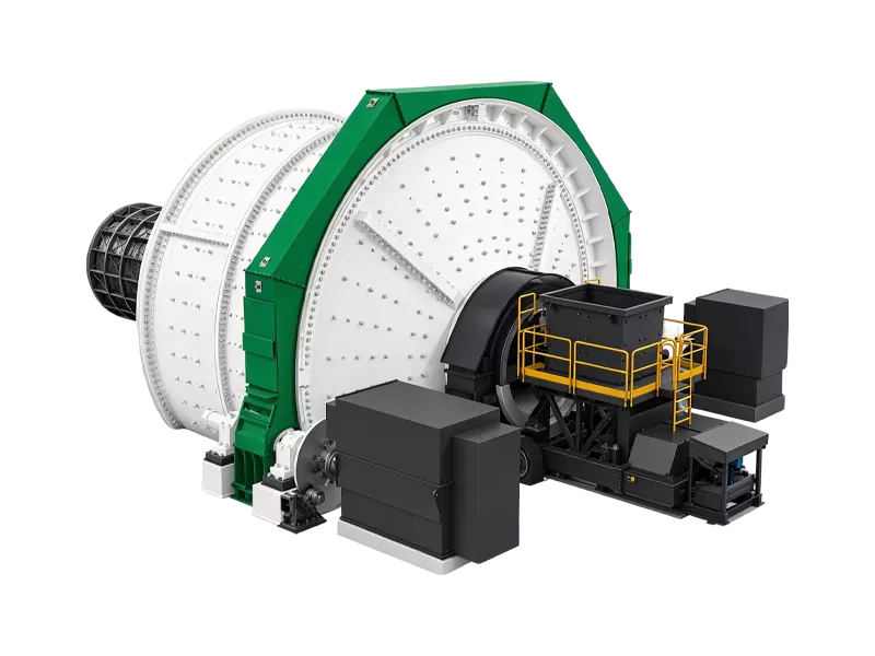 Autogenous mill product view with the barrel, girth gear and drive assembly