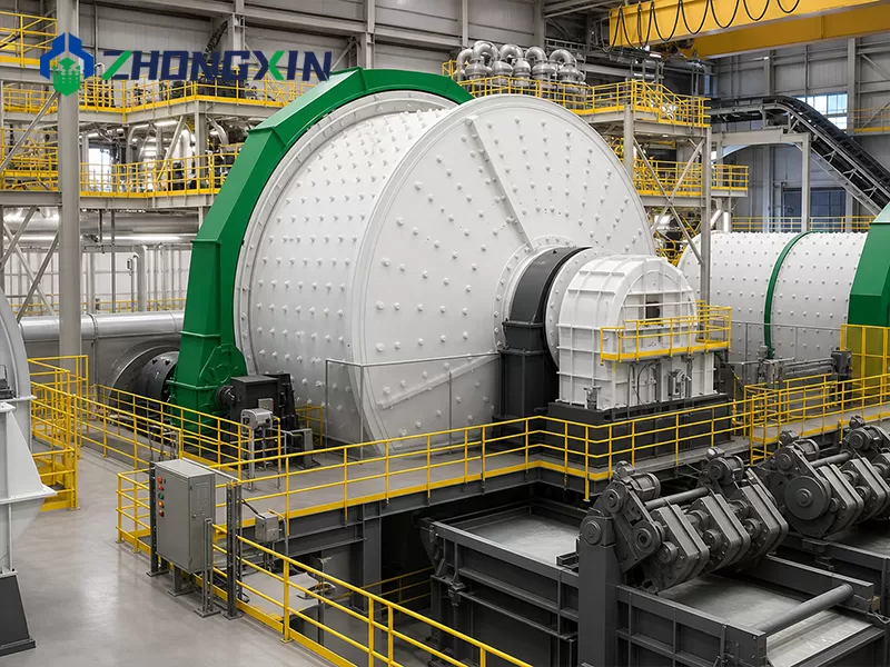 Autogenous mill with the barrel, girth gear and open end in the plant