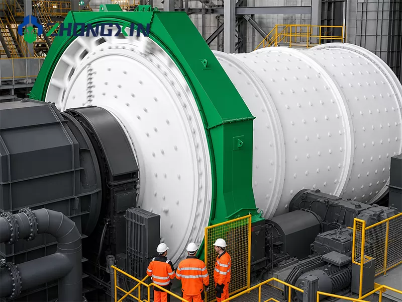 Large autogenous mill barrel with the girth gear in the assembly workshop
