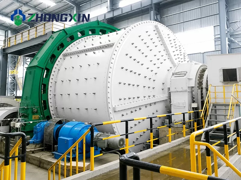 Drive end of the autogenous mill with the motor and reducer set on the base