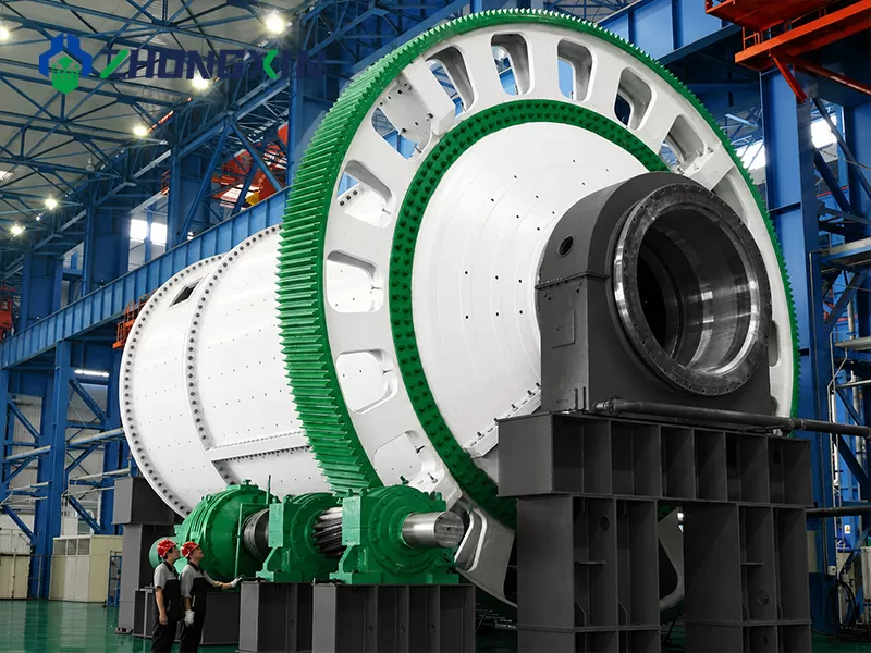 Large girth gear and drive of the autogenous mill fitted on the barrel end