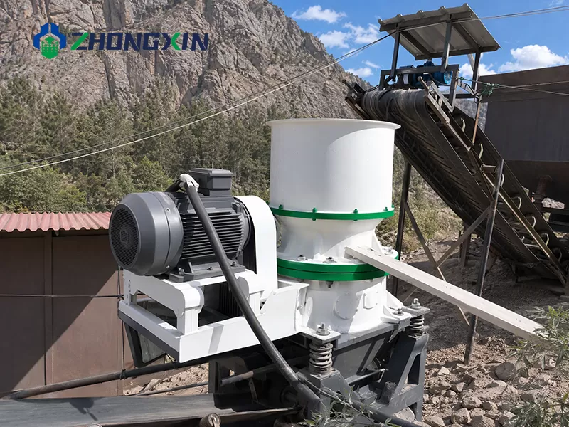 DP series single cylinder cone crusher operating in hard rock aggregate quarry