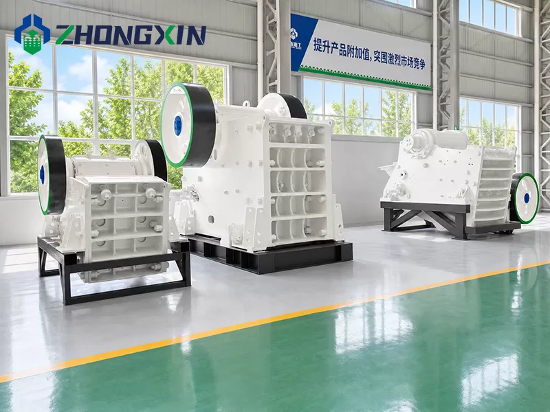 High-capacity European style primary jaw crusher with heavy flywheel.