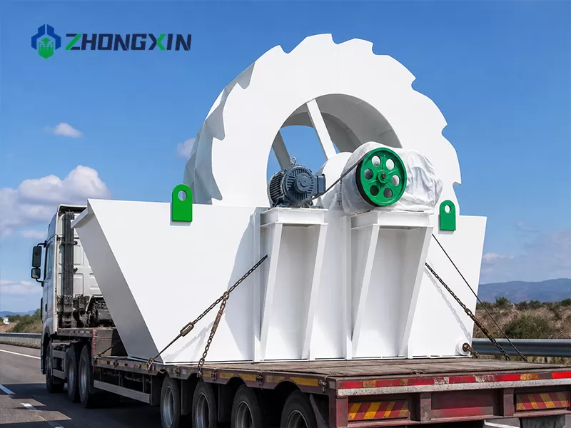 XS series dewatering wheel sand washer working in a 200 TPH aggregate crushing plant.