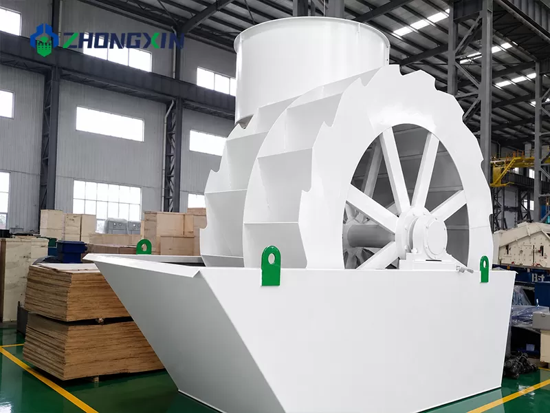 Wheel bucket sand washing equipment displayed in modern production workshop before shipment
