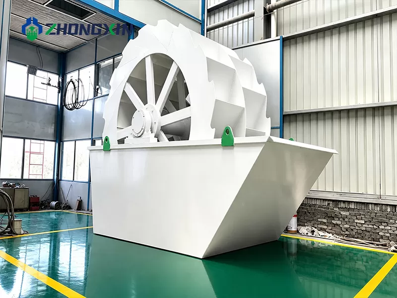 Wheel bucket sand washing equipment displayed in modern production workshop before shipment