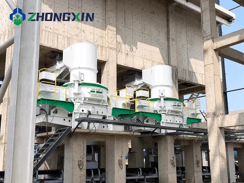 VSI vertical shaft impact crusher installed on concrete structure platform