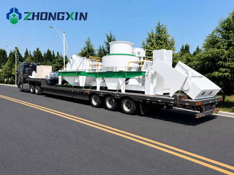 VSI sand making machine transported on flatbed truck for delivery