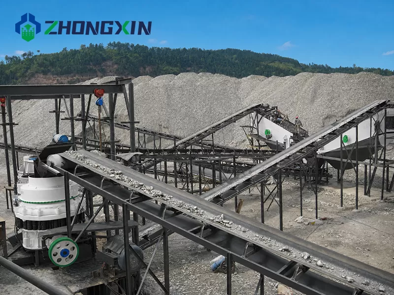 Overview of stone crushing plant with PSG Symons cone crusher and vibrating screen