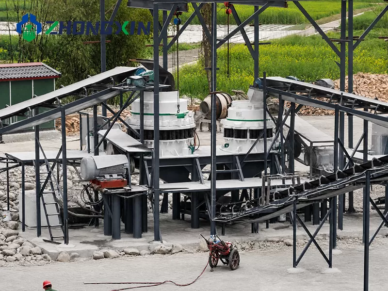 Secondary PSG Symons cone crusher operating in granite aggregate crushing line
