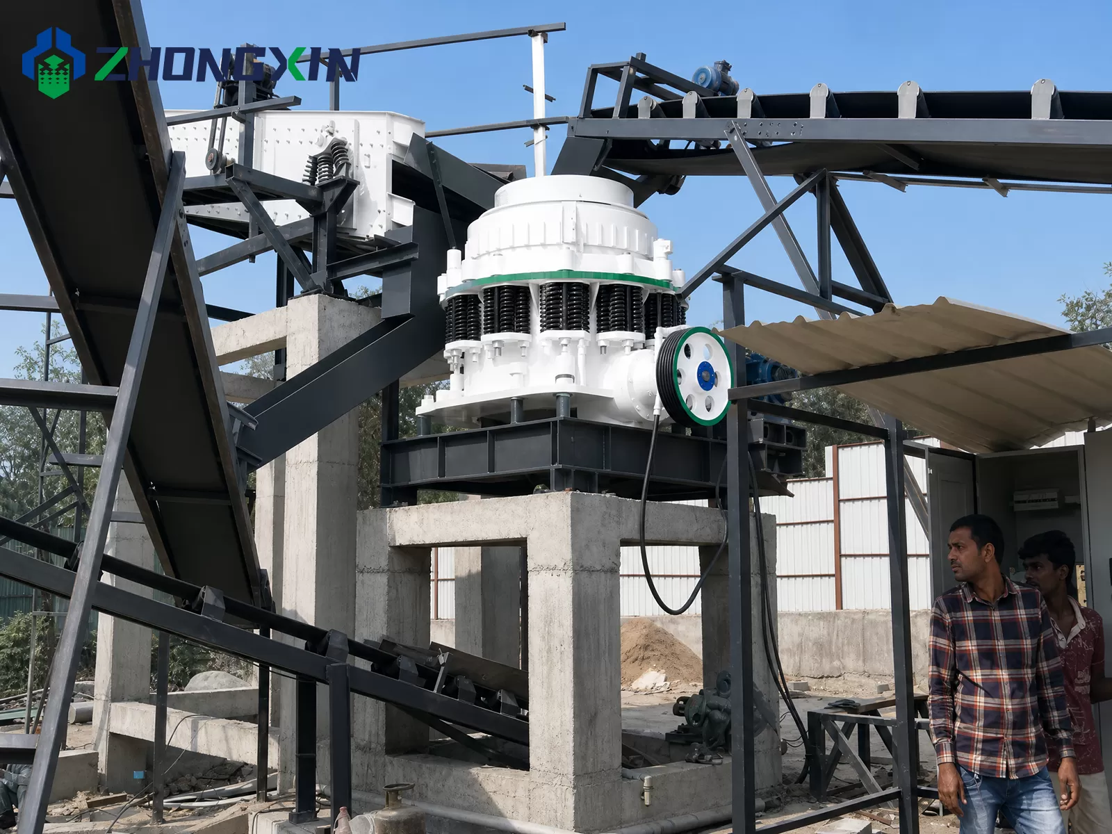 Secondary stone crushing plant featuring ZX series compound cone crusher in quarry