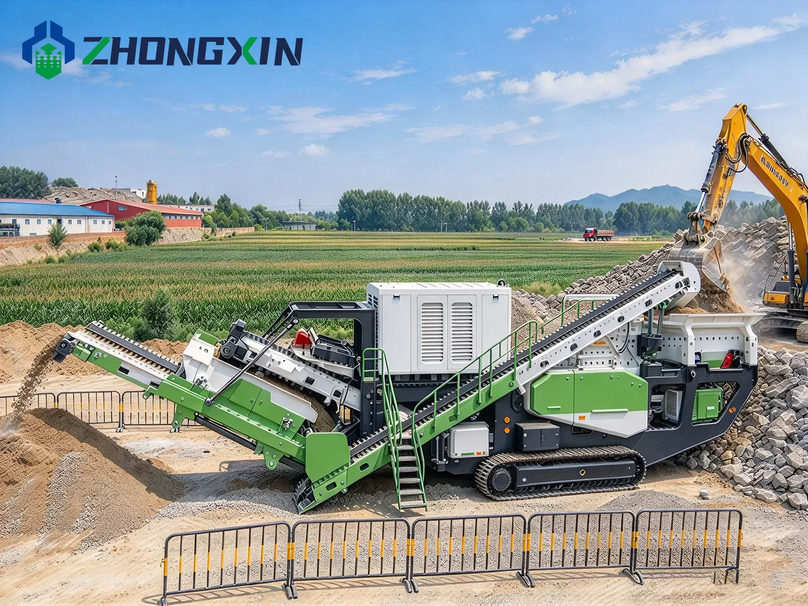 tracked mobile impact crushing plant fed by excavator for waste concrete recycling in Mongolia